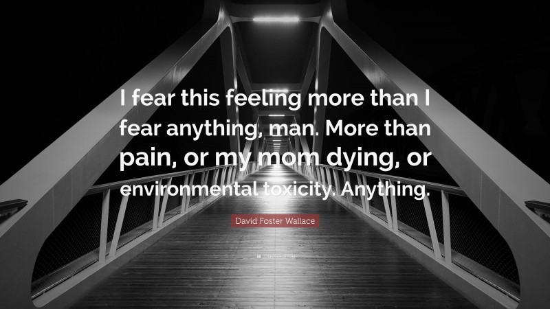 David Foster Wallace Quote: “I fear this feeling more than I fear anything, man. More than pain, or my mom dying, or environmental toxicity. Anything.”