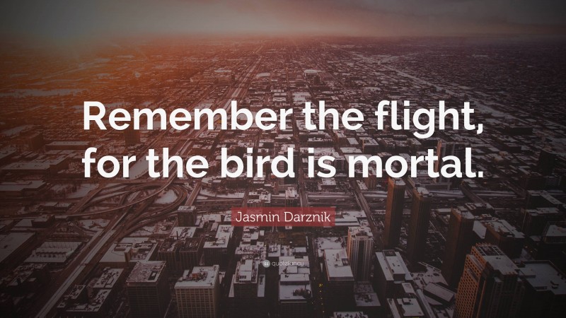 Jasmin Darznik Quote: “Remember the flight, for the bird is mortal.”