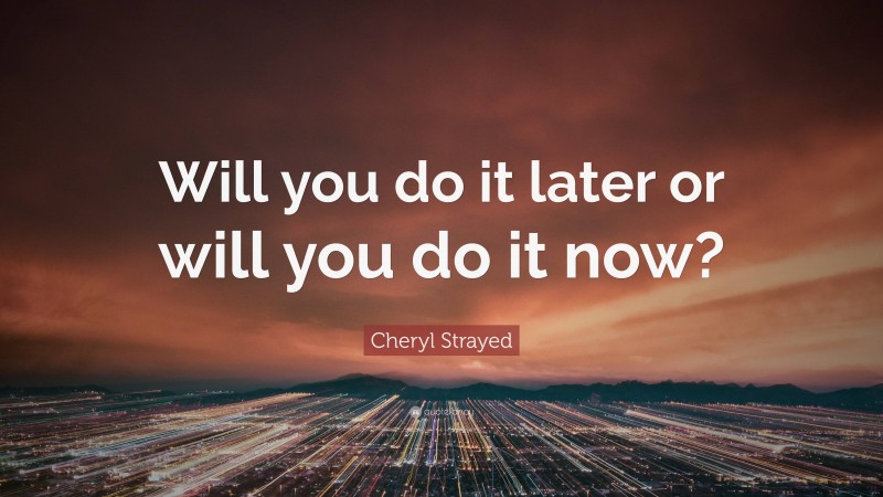 Cheryl Strayed Quote: “Will you do it later or will you do it now?”