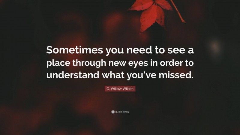 G. Willow Wilson Quote: “Sometimes you need to see a place through new eyes in order to understand what you’ve missed.”