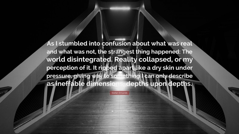 Stefan Emunds Quote: “As I stumbled into confusion about what was real and what was not, the strangest thing happened: The world disintegrated. Reality collapsed, or my perception of it. It ripped apart like a dry skin under pressure, giving way to something I can only describe as ineffable dimensions, depths upon depths.”