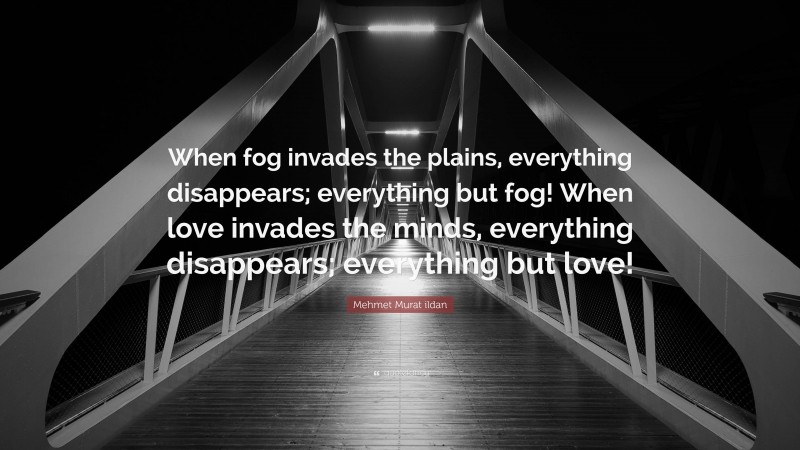 Mehmet Murat ildan Quote: “When fog invades the plains, everything disappears; everything but fog! When love invades the minds, everything disappears; everything but love!”
