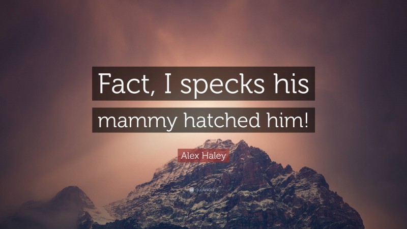 Alex Haley Quote: “Fact, I specks his mammy hatched him!”