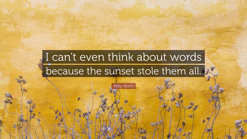 Abby Slovin Quote: “I can’t even think about words because the sunset stole them all.”