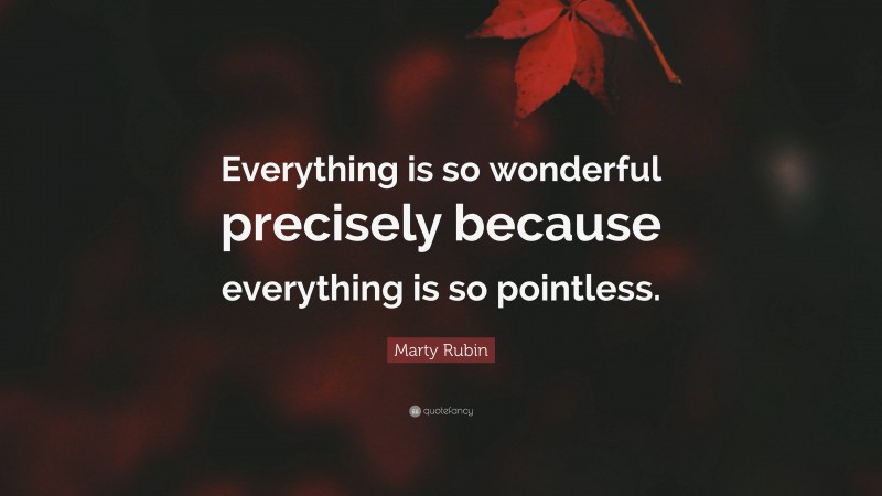 Marty Rubin Quote: “Everything is so wonderful precisely because everything is so pointless.”