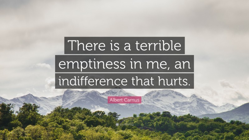 Albert Camus Quote: “There is a terrible emptiness in me, an indifference that hurts.”