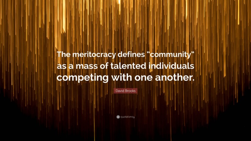 David Brooks Quote: “The meritocracy defines “community” as a mass of talented individuals competing with one another.”