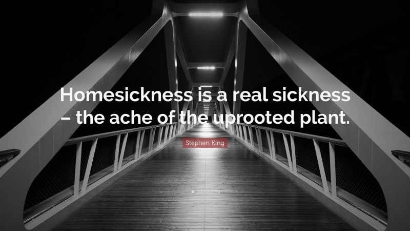 Stephen King Quote: “Homesickness is a real sickness – the ache of the uprooted plant.”