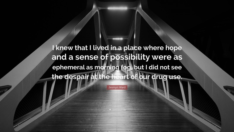 Jesmyn Ward Quote: “I knew that I lived in a place where hope and a sense of possibility were as ephemeral as morning fog, but I did not see the despair at the heart of our drug use.”