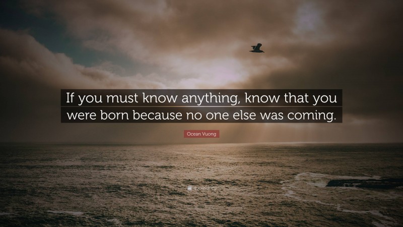 Ocean Vuong Quote: “If you must know anything, know that you were born because no one else was coming.”