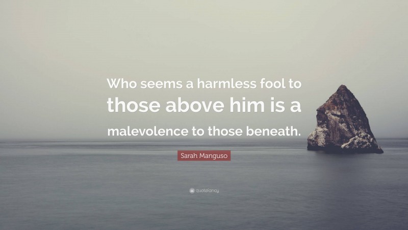 Sarah Manguso Quote: “Who seems a harmless fool to those above him is a malevolence to those beneath.”