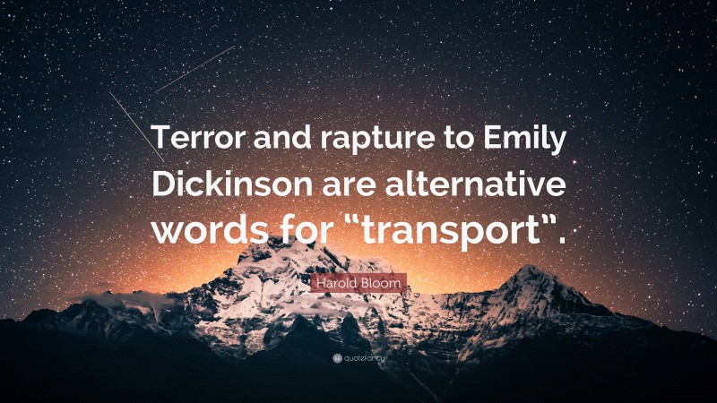 Harold Bloom Quote: “Terror and rapture to Emily Dickinson are alternative words for “transport”.”