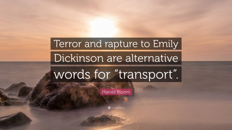 Harold Bloom Quote: “Terror and rapture to Emily Dickinson are alternative words for “transport”.”