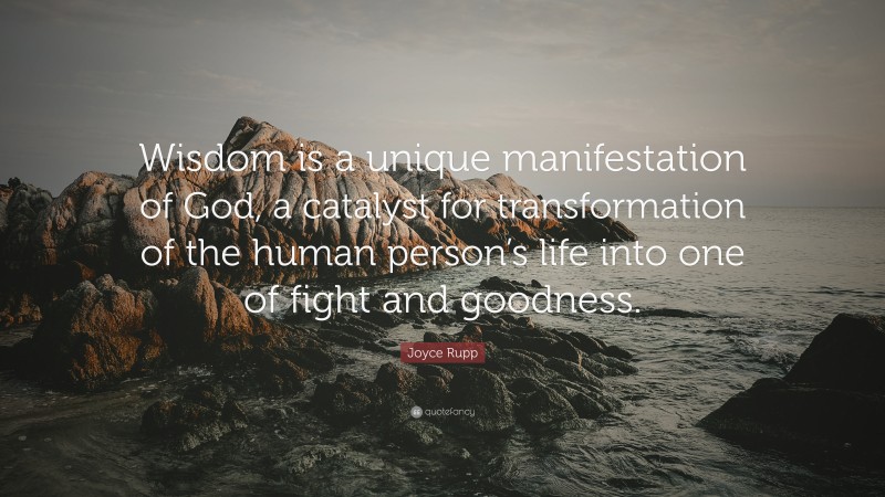 Joyce Rupp Quote: “Wisdom is a unique manifestation of God, a catalyst for transformation of the human person’s life into one of fight and goodness.”