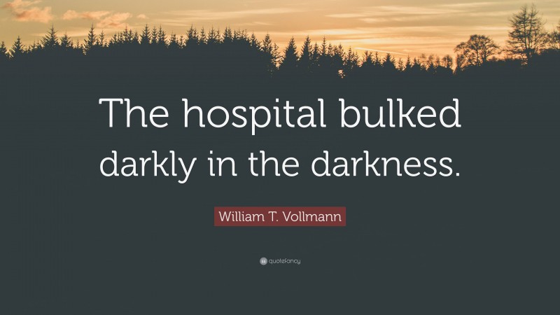 William T. Vollmann Quote: “The hospital bulked darkly in the darkness.”