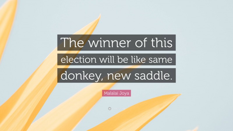 Malalai Joya Quote: “The winner of this election will be like same donkey, new saddle.”