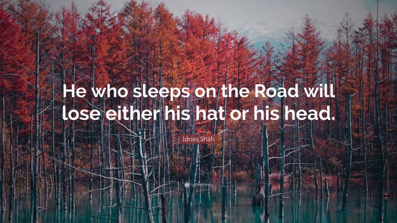 Idries Shah Quote: “He who sleeps on the Road will lose either his hat or his head.”