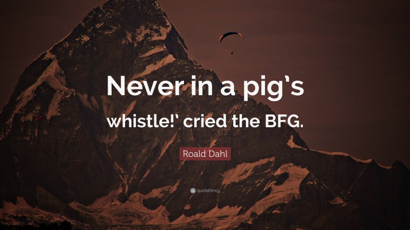 Roald Dahl Quote: “Never in a pig’s whistle!’ cried the BFG.”