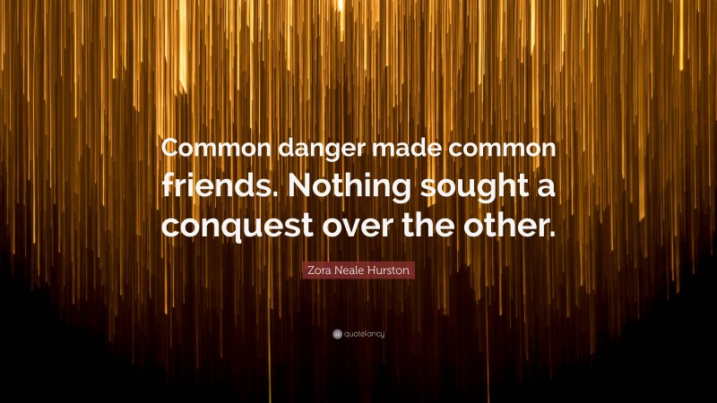 Zora Neale Hurston Quote: “Common danger made common friends. Nothing sought a conquest over the other.”