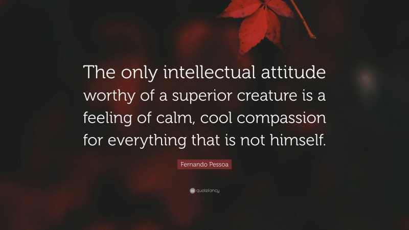 Fernando Pessoa Quote: “The only intellectual attitude worthy of a superior creature is a feeling of calm, cool compassion for everything that is not himself.”