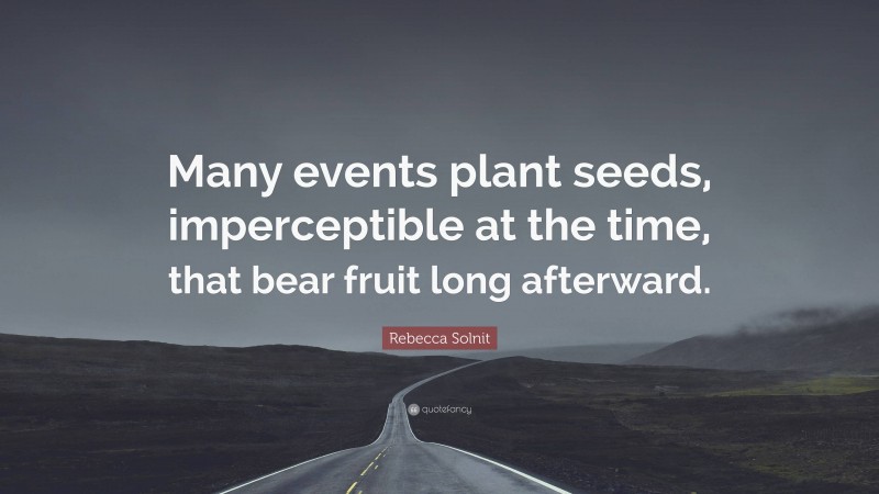 Rebecca Solnit Quote: “Many events plant seeds, imperceptible at the time, that bear fruit long afterward.”