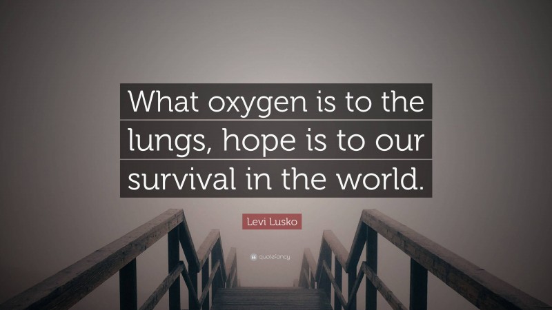 Levi Lusko Quote: “What oxygen is to the lungs, hope is to our survival in the world.”