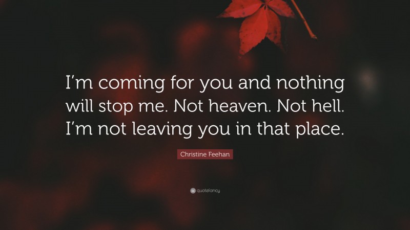 Christine Feehan Quote: “I’m coming for you and nothing will stop me. Not heaven. Not hell. I’m not leaving you in that place.”