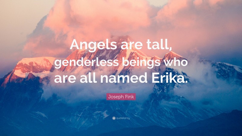 Joseph Fink Quote: “Angels are tall, genderless beings who are all named Erika.”