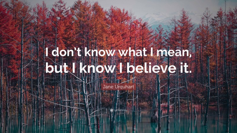 Jane Urquhart Quote: “I don’t know what I mean, but I know I believe it.”