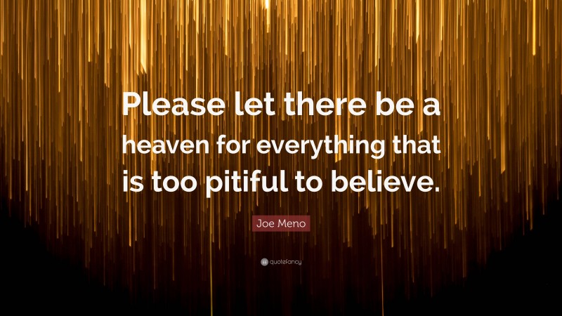 Joe Meno Quote: “Please let there be a heaven for everything that is too pitiful to believe.”
