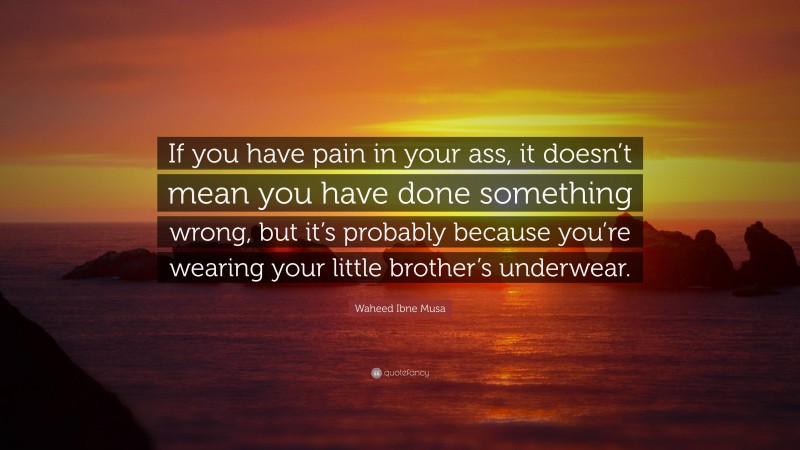 Waheed Ibne Musa Quote: “If you have pain in your ass, it doesn’t mean you have done something wrong, but it’s probably because you’re wearing your little brother’s underwear.”