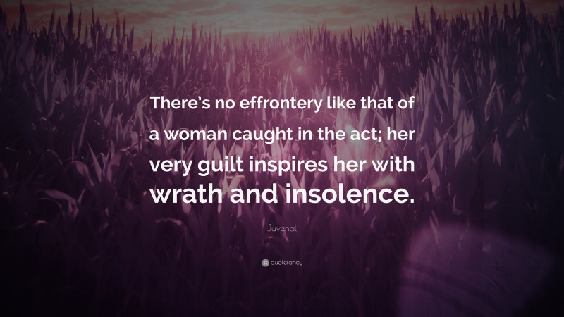 Juvenal Quote: “There’s no effrontery like that of a woman caught in the act; her very guilt inspires her with wrath and insolence.”