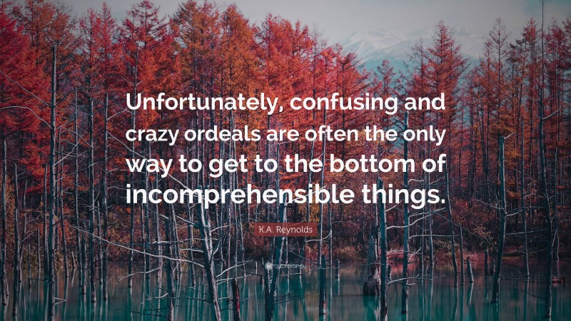 K.A. Reynolds Quote: “Unfortunately, confusing and crazy ordeals are often the only way to get to the bottom of incomprehensible things.”