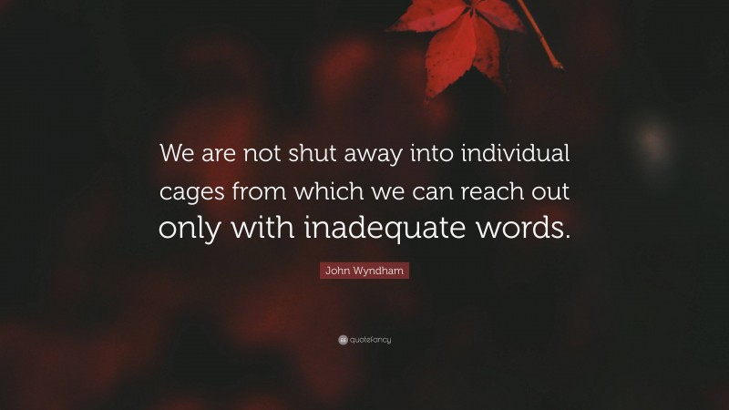 John Wyndham Quote: “We are not shut away into individual cages from which we can reach out only with inadequate words.”