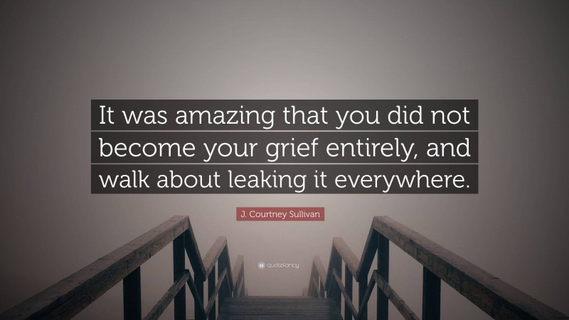 J. Courtney Sullivan Quote: “It was amazing that you did not become your grief entirely, and walk about leaking it everywhere.”