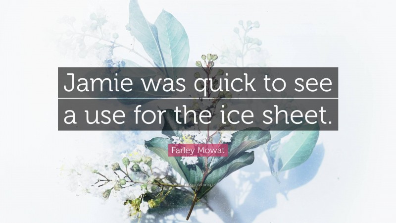 Farley Mowat Quote: “Jamie was quick to see a use for the ice sheet.”