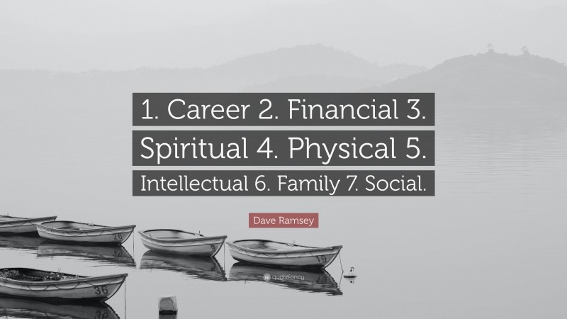 Dave Ramsey Quote: “1. Career 2. Financial 3. Spiritual 4. Physical 5. Intellectual 6. Family 7. Social.”