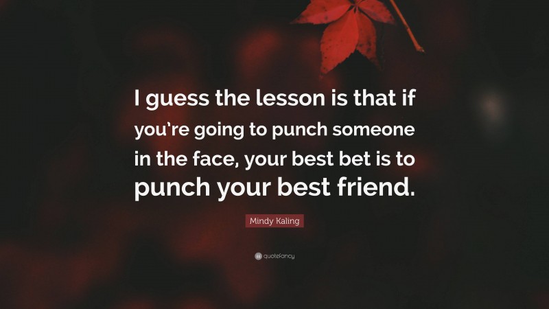 Mindy Kaling Quote: “I guess the lesson is that if you’re going to punch someone in the face, your best bet is to punch your best friend.”