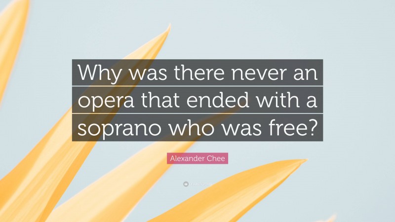 Alexander Chee Quote: “Why was there never an opera that ended with a soprano who was free?”
