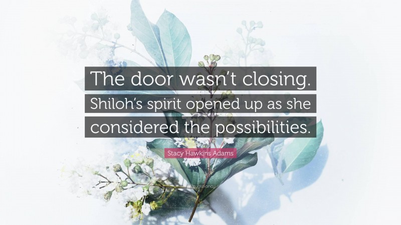 Stacy Hawkins Adams Quote: “The door wasn’t closing. Shiloh’s spirit opened up as she considered the possibilities.”