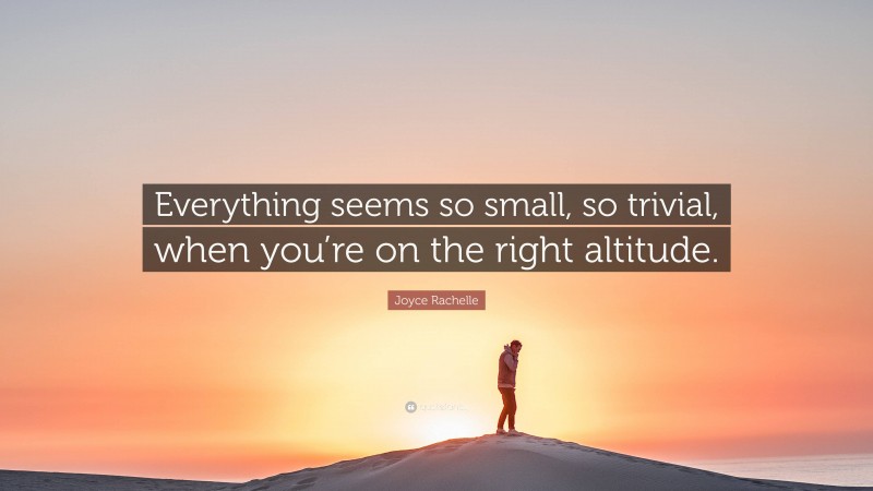 Joyce Rachelle Quote: “Everything seems so small, so trivial, when you’re on the right altitude.”