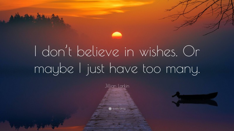 Jillian Larkin Quote: “I don’t believe in wishes. Or maybe I just have too many.”