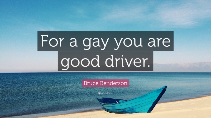 Bruce Benderson Quote: “For a gay you are good driver.”