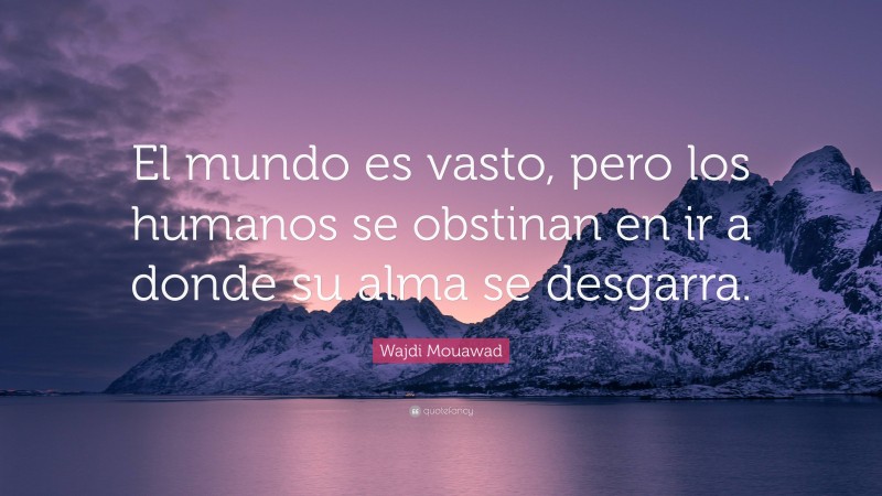 Wajdi Mouawad Quote: “El mundo es vasto, pero los humanos se obstinan en ir a donde su alma se desgarra.”