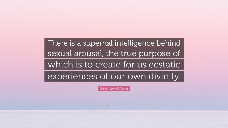 John Maxwell Taylor Quote: “There is a supernal intelligence behind sexual arousal, the true purpose of which is to create for us ecstatic experiences of our own divinity.”