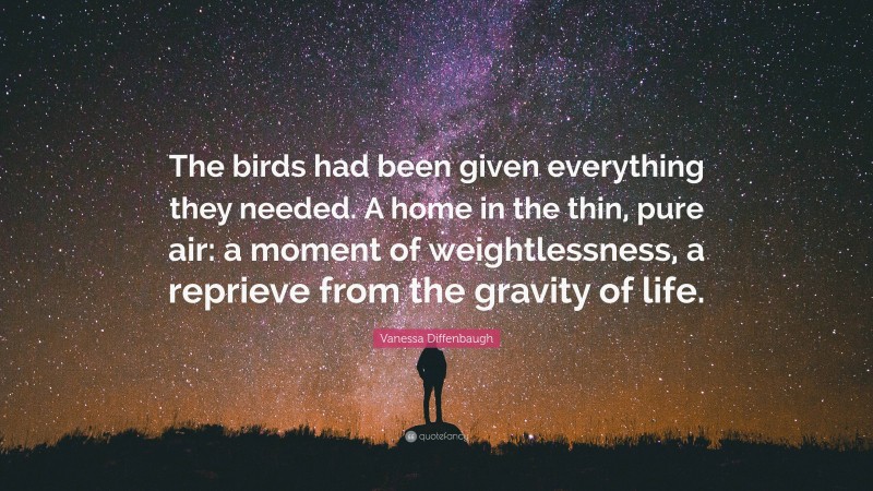 Vanessa Diffenbaugh Quote: “The birds had been given everything they needed. A home in the thin, pure air: a moment of weightlessness, a reprieve from the gravity of life.”