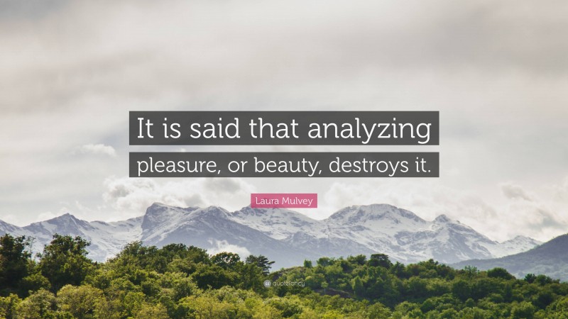 Laura Mulvey Quote: “It is said that analyzing pleasure, or beauty, destroys it.”