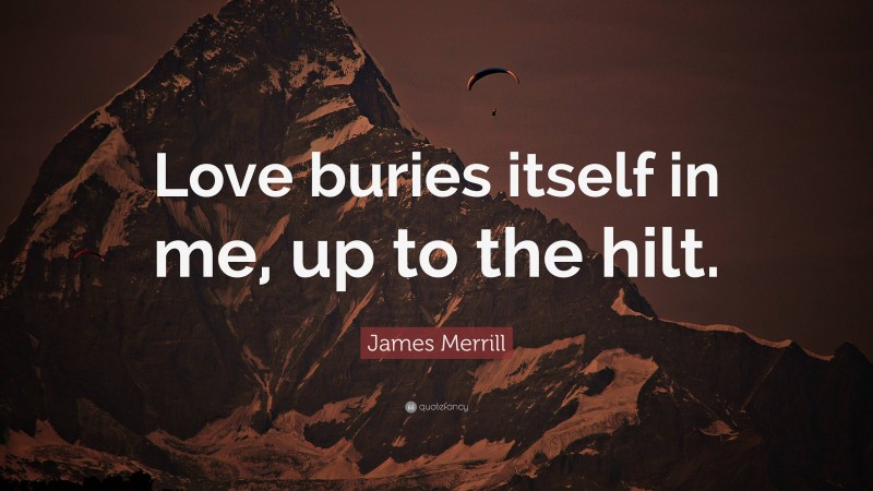 James Merrill Quote: “Love buries itself in me, up to the hilt.”