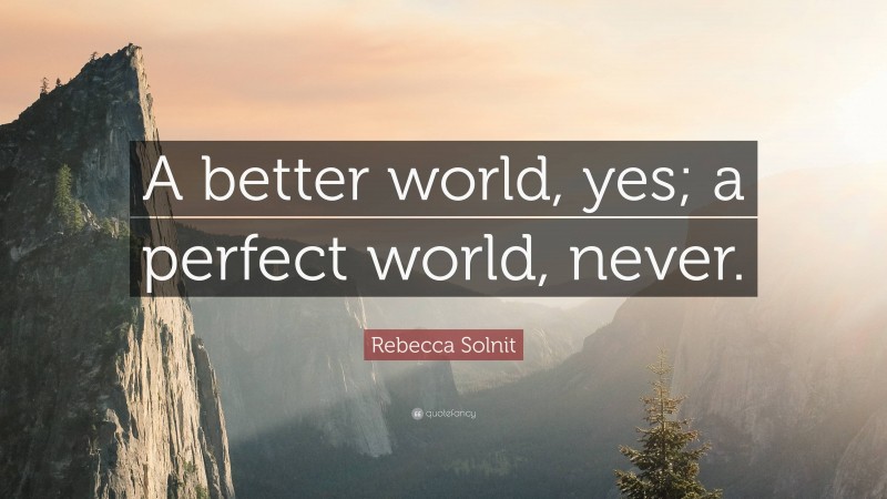 Rebecca Solnit Quote: “A better world, yes; a perfect world, never.”