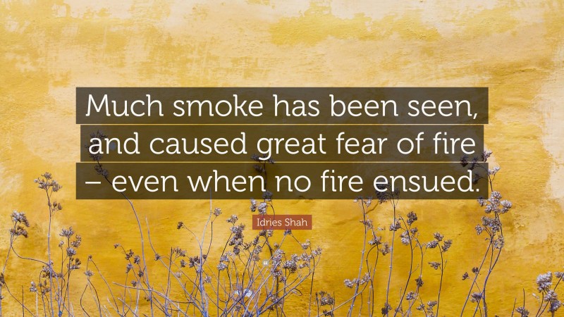 Idries Shah Quote: “Much smoke has been seen, and caused great fear of fire – even when no fire ensued.”